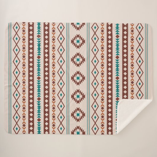 Couverture Sherpa Aztec Rusts Crème Turquoise Motifs mélangés Motif (Devant (Horizontal))