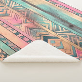 Couverture Sherpa Aztec Sud-Ouest Bleu Et Tribal Rose (3/4)