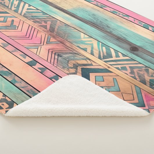 Couverture Sherpa Aztec Sud-Ouest Bleu Et Tribal Rose (3/4)