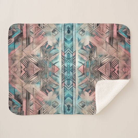 Couverture Sherpa Aztec Sud-Ouest Pastel Rose Et Bleu (Devant (Horizontal))