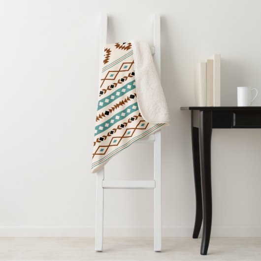 Couverture Sherpa Aztec Turquoise Terracotta Crème Noire Mixte Motif (En situation)