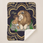 Couverture Sherpa Baby boy and lion on on a black mandala background (Devant)