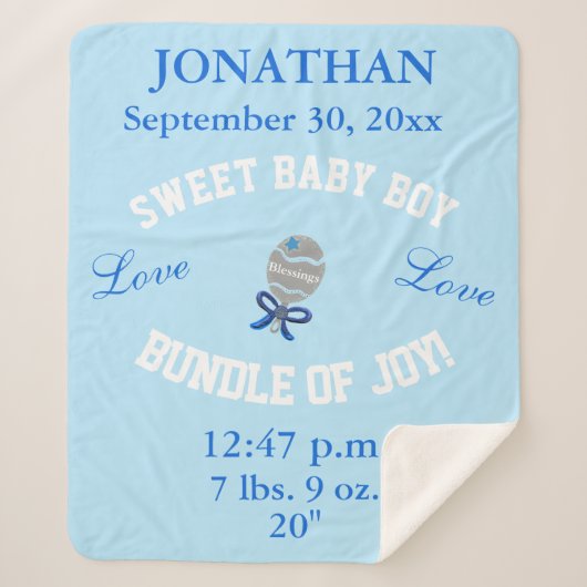 Couverture Sherpa Baby Boy Blue Baby Rattle Télécharger la photo (Devant)