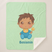 Couverture Sherpa Baby Boy Blue Jumpsuit Personnalisé Nom Vert (Devant)