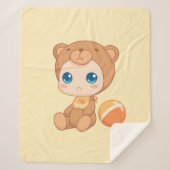 Couverture Sherpa Baby Boy Girl Bear Jumpsuit on Yellow (Devant)