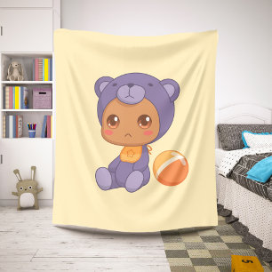 Couverture Sherpa Baby Boy Girl Purple Bear Jumpsuit sur Jaune