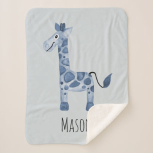 Couverture Sherpa Baby Boy's Cute Blue Safari Giraffe and Name