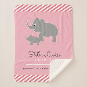 Couverture Sherpa Baby Elephant et parapluie Baby Girl Faire-part