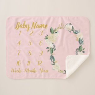 Couverture Sherpa Baby Girl Milestone Blanket personnalisée Pink Go