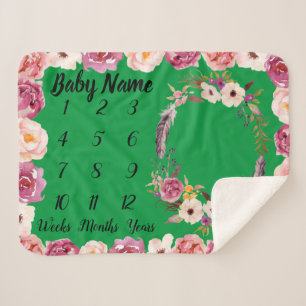 Couverture Sherpa Baby Milestone Nom personnalisé Douche Girl Cadeau