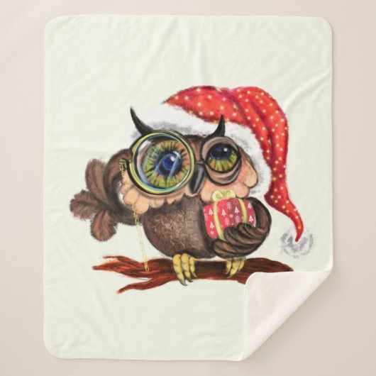 Couverture Sherpa Baby Owl In Christmas Casquette et cadeau Sherpa B (Devant)