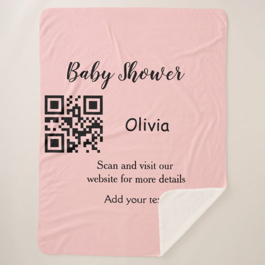 Couverture Sherpa Baby shower rose simple q r code ajouter le texte  (Devant)
