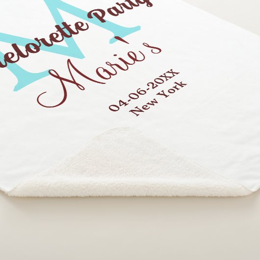 Couverture Sherpa bachelorette parti monogramme ajouter nom date pla (3/4)