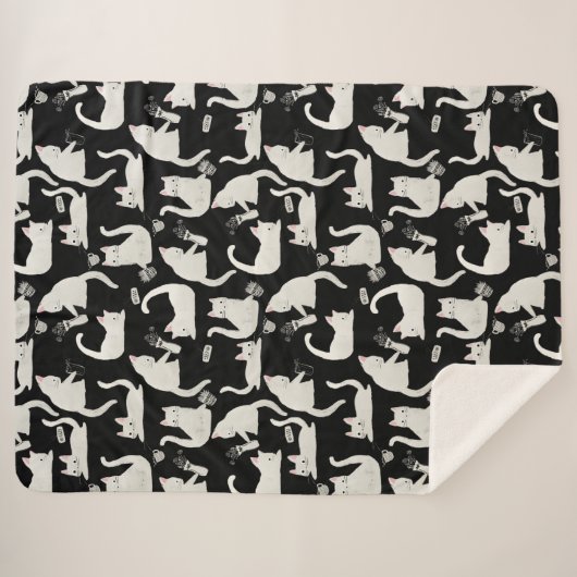 Couverture Sherpa Bad Cats Knocking Stuff Over, White Cats on Black (Devant (Horizontal))