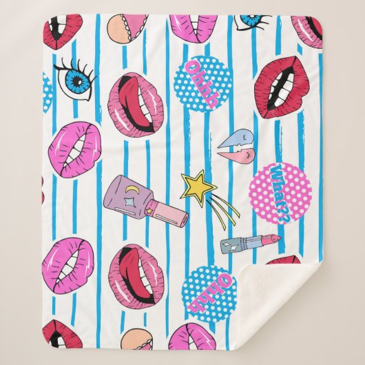 Couverture Sherpa Badges de patchs de dessin animé : pop art. (Devant)