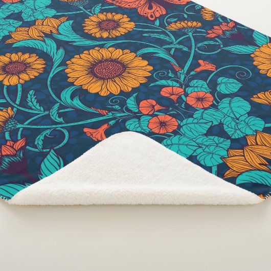 Couverture Sherpa Baies Art Nouveau en bleu et jaune (3/4)