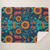 Couverture Sherpa Baies Art Nouveau en bleu et jaune (Devant (Horizontal))