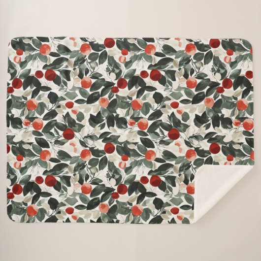Couverture Sherpa Baies rouges vertes de Noël (Devant (Horizontal))