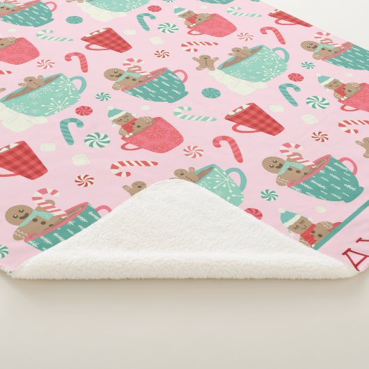 Couverture Sherpa Bain chaud Pain d'épices Cute rose Motif de cacao (3/4)