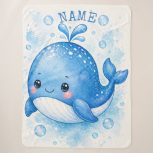 Couverture Sherpa Baleine bleue mignonne à l'aquarelle
