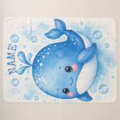 Couverture Sherpa Baleine bleue mignonne à l'aquarelle (Devant (Horizontal))
