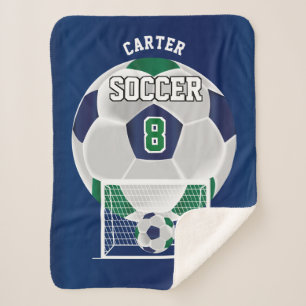 Couverture Sherpa Balle de football en vert foncé et bleu
