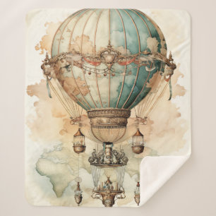 Couverture Sherpa Ballon à air chaud bleu vapeur vintage (2)