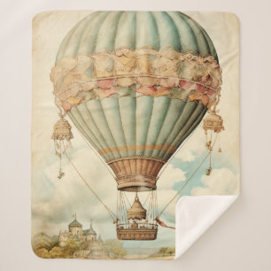 Couverture Sherpa Ballon à air chaud bleu vintage steampunk