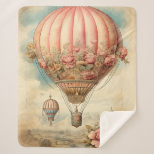 Couverture Sherpa Ballon à air chaud vintage Steampunk Rose Floral