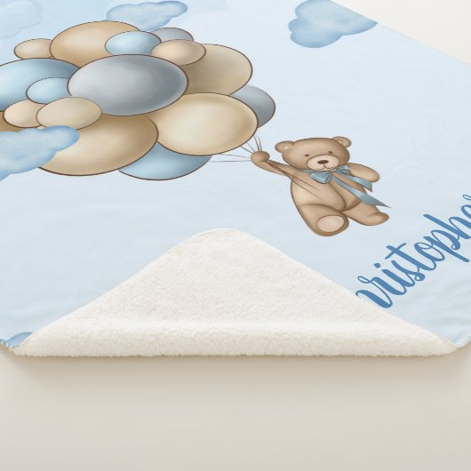 Couverture Sherpa Ballons beiges bleu brun brun en teddy personnalis (3/4)