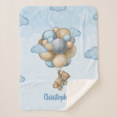 Couverture Sherpa Ballons beiges bleu brun brun en teddy personnalis (Devant)