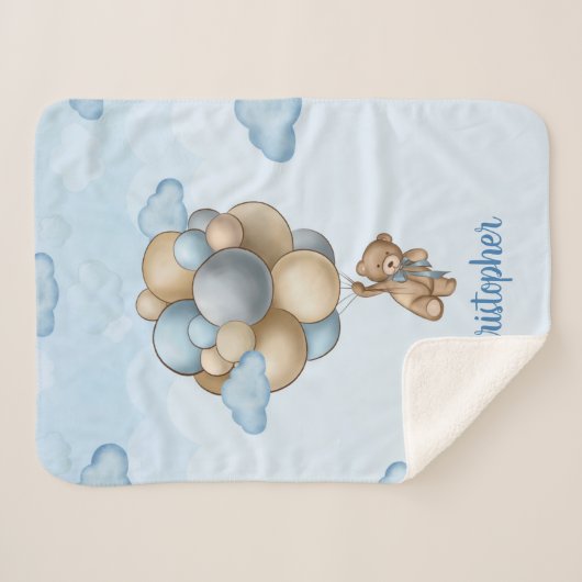 Couverture Sherpa Ballons beiges bleu brun brun en teddy personnalis (Devant (Horizontal))