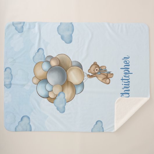 Couverture Sherpa Ballons beiges bleu brun brun en teddy personnalis (Devant (Horizontal))