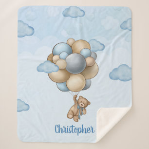 Couverture Sherpa Ballons beiges bleu brun brun en teddy personnalis