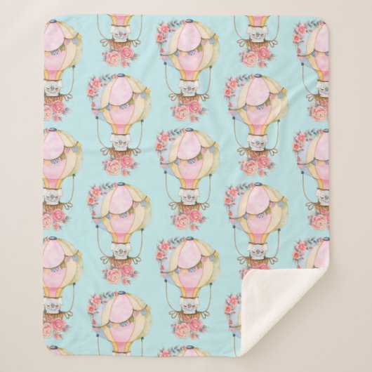 Couverture Sherpa Ballons d'air chaud mignon avec Motif d'aquarelle (Devant)