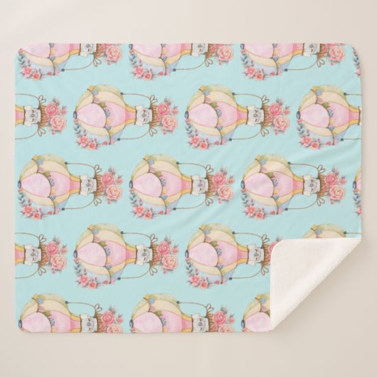 Couverture Sherpa Ballons d'air chaud mignon avec Motif d'aquarelle  (Devant (Horizontal))