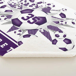 Couverture Sherpa ballons de football blanc violet étoiles filles sa
