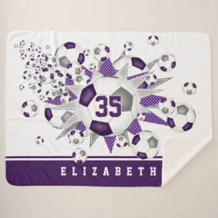 Couverture Sherpa ballons de football gris violet étoiles filles sal