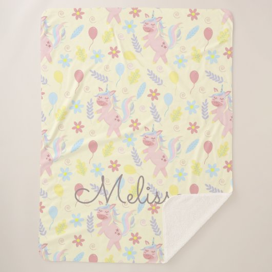 Couverture Sherpa ballons unicorne arc-en-ciel pastel monogram (Devant)