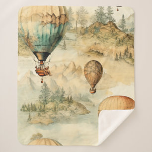 Couverture Sherpa Balloon vintage à air chaud dans un paysage serein