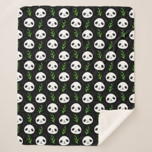 Couverture Sherpa Bambou Motif Kawaii Panda En Blanc Noir