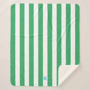 Couverture Sherpa Bande de cabane verte et monogramme bleu personnal