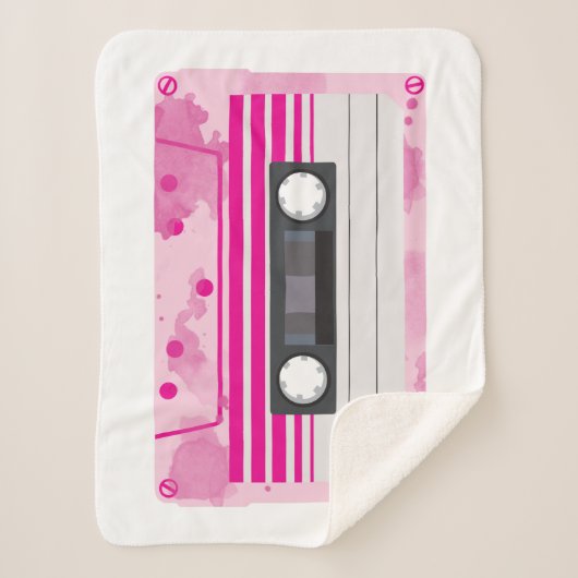Couverture Sherpa Bande de cassette rose avec éclaboussures d'aquare (Devant)