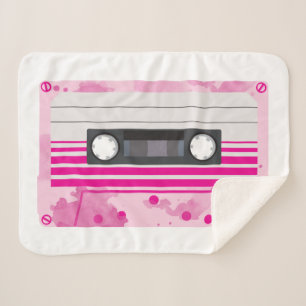 Couverture Sherpa Bande de cassette rose avec éclaboussures d'aquare