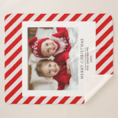 Couverture Sherpa "Bande rouge avec photo Joyeux Noël et nom (Devant (Horizontal))
