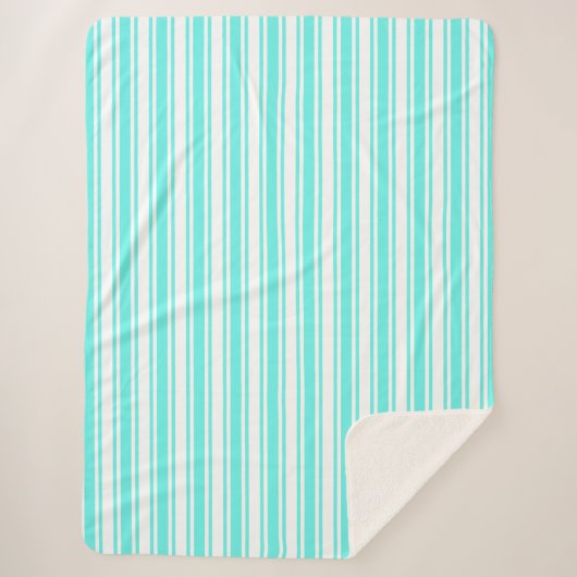Couverture Sherpa Bandes de bonbons turquoise et blanche (Devant)