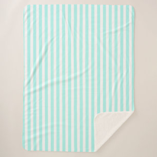 Couverture Sherpa Bandes de bonbons turquoise et blanche