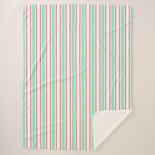 Couverture Sherpa Bandes de bonbons vert, rose et blanc à la menthe