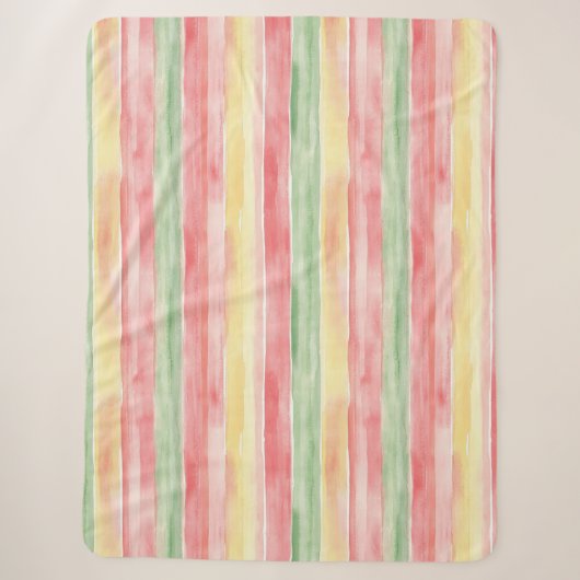 Couverture Sherpa Bandes Jaune Rose Menthe Aloha (Devant)
