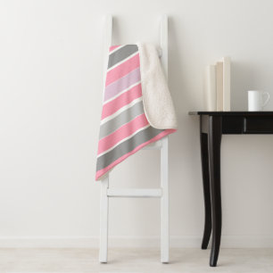Couverture Sherpa Bandes roses et gris